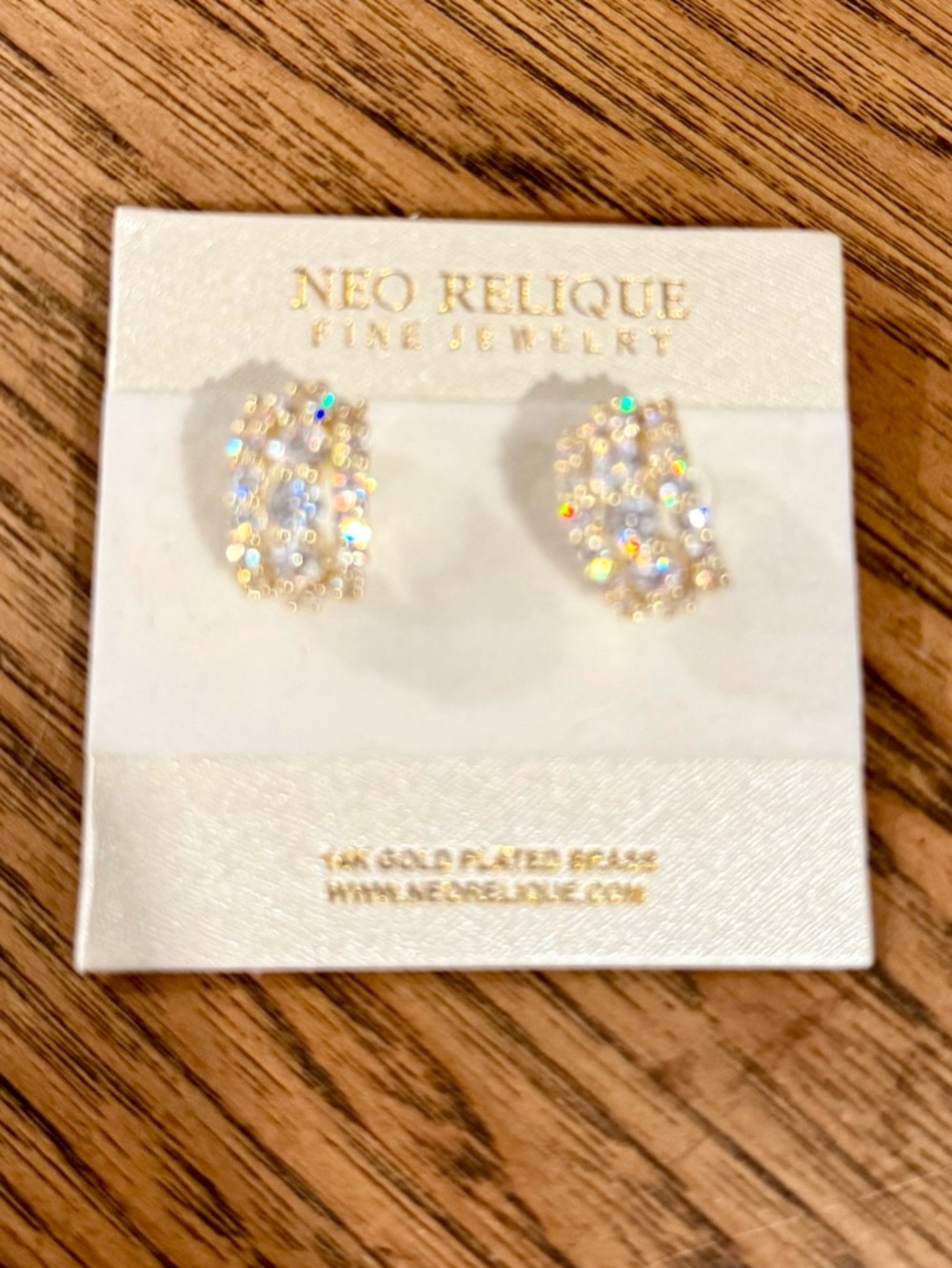 Neo Relique 14k Gold Plated Brass Solara Hoops Clear Crystal  Stud Earrings